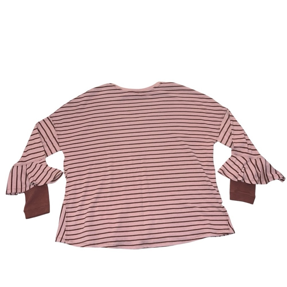 EUC Free People Round About Thermal Peplum LS Tee Stripe Pink Brown Medium - Picture 6 of 10